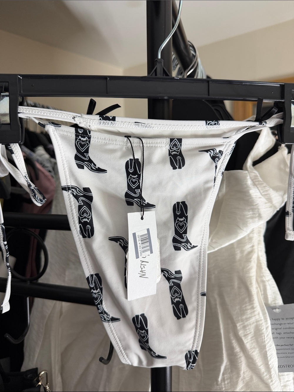 Nasty Gal White Kids Bikini Bottoms with Black Cowboy Boot Print